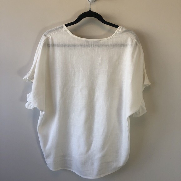 Generation Linen Blend Blouse White Cream Short Ruffle Sleeve V Neck XS/S NWOT's - Picture 4 of 9